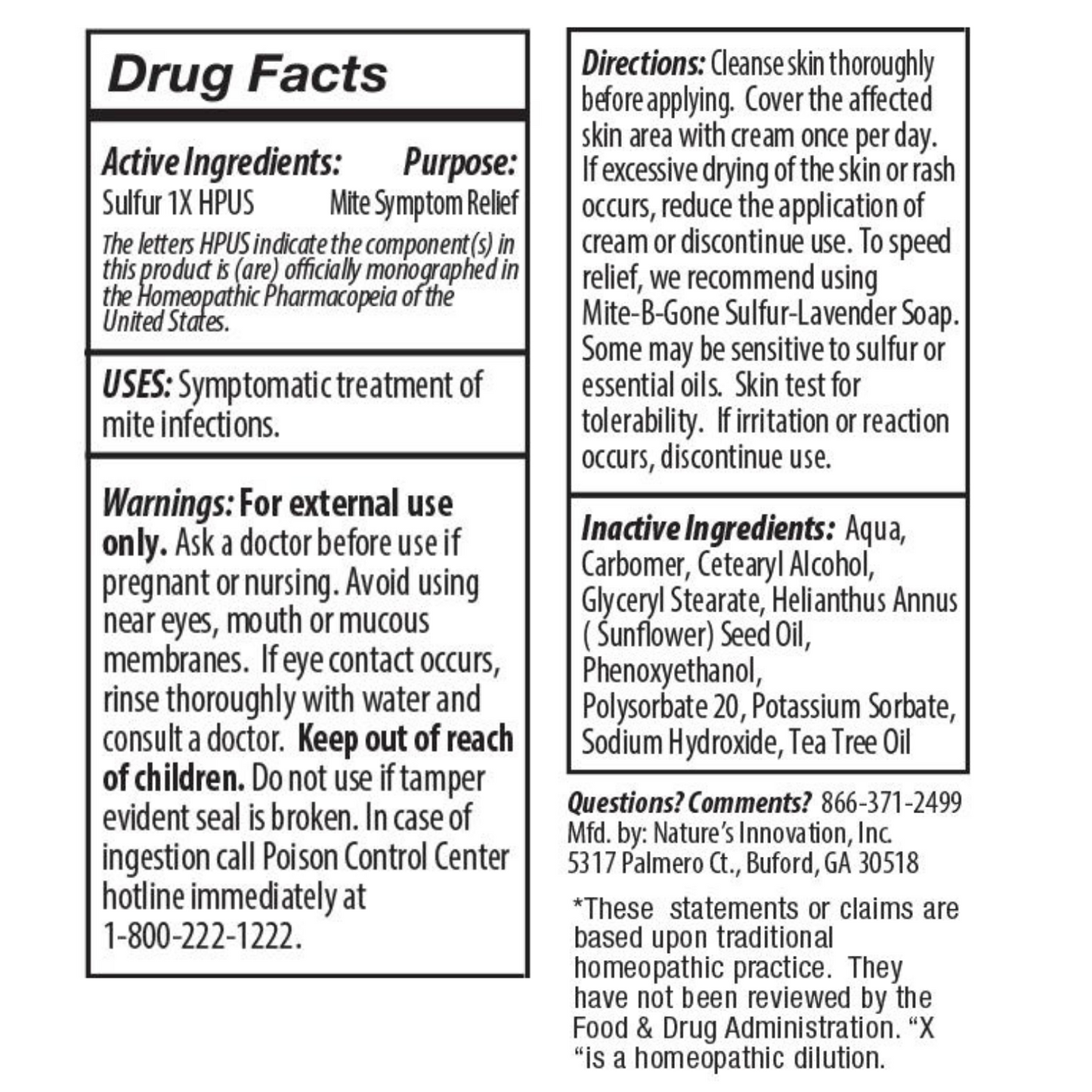 Mite-B-Gone Sulfur Cream (8oz) | Itch Relief from Mites, Insect Bites, Acne, and Fungus