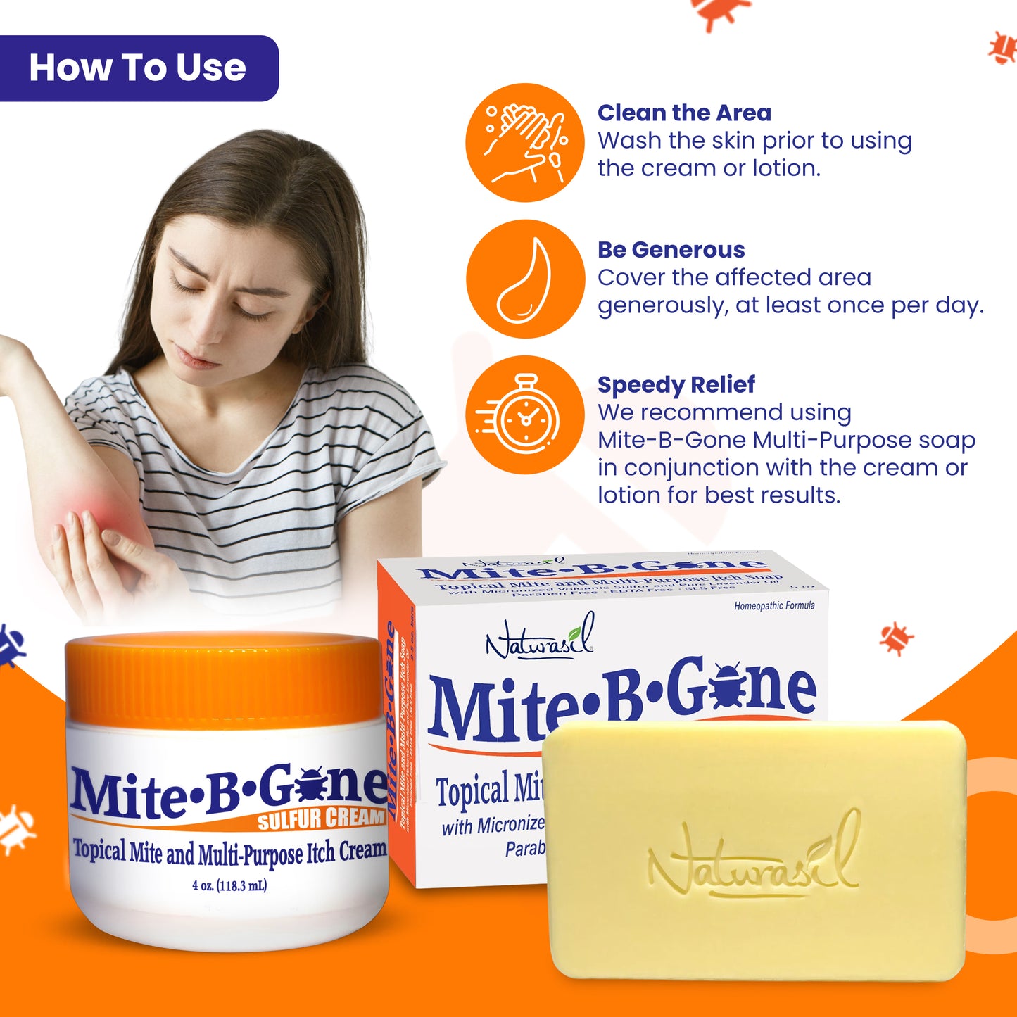 Mite Eliminator Relief Pack | Mite-B-Gone Sulfur Cream + Mite-B-Gone Soaps (2 - 4 oz bars)