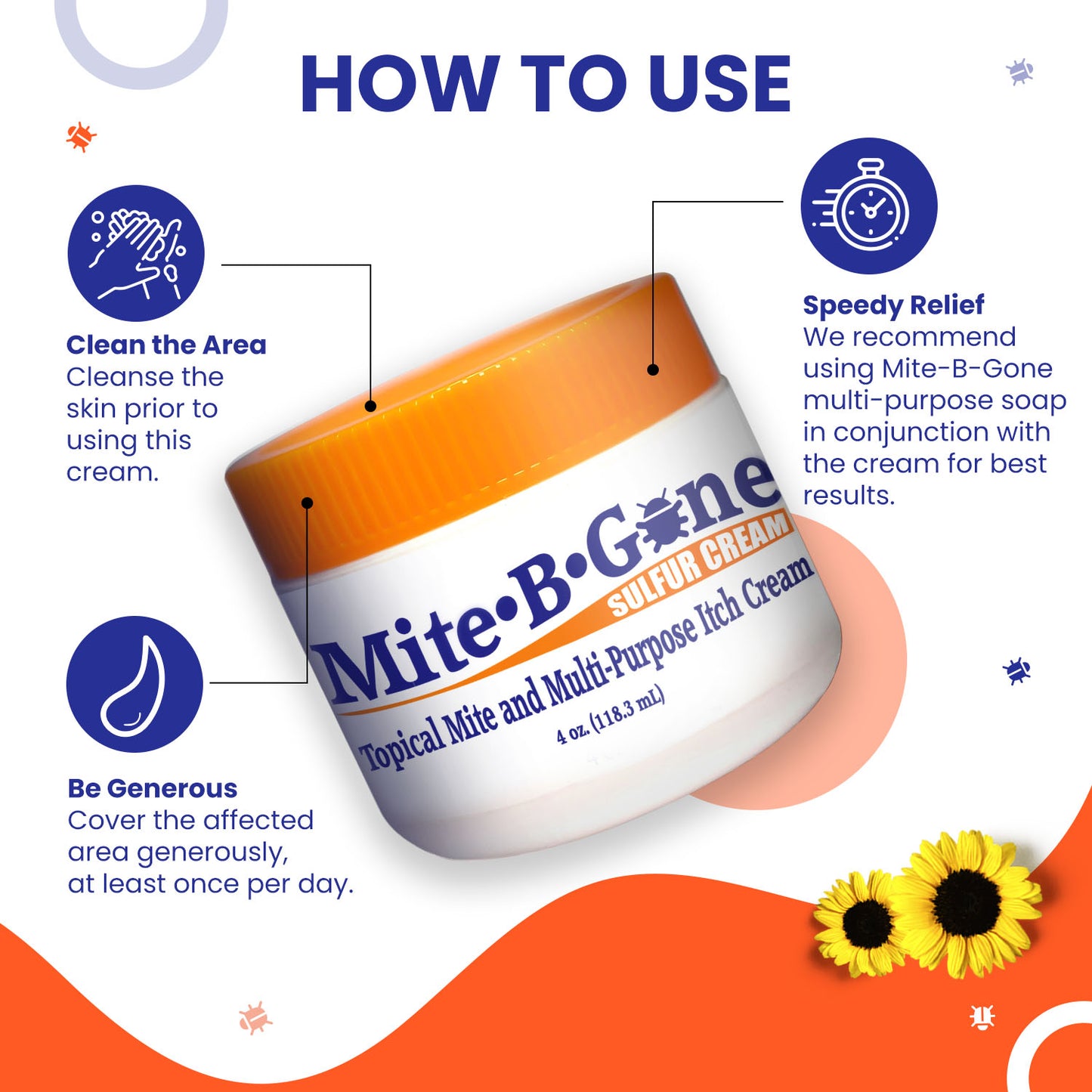 Mite-B-Gone Sulfur Cream (4oz) | Itch Relief from Mites, Insect Bites, Acne, and Fungus