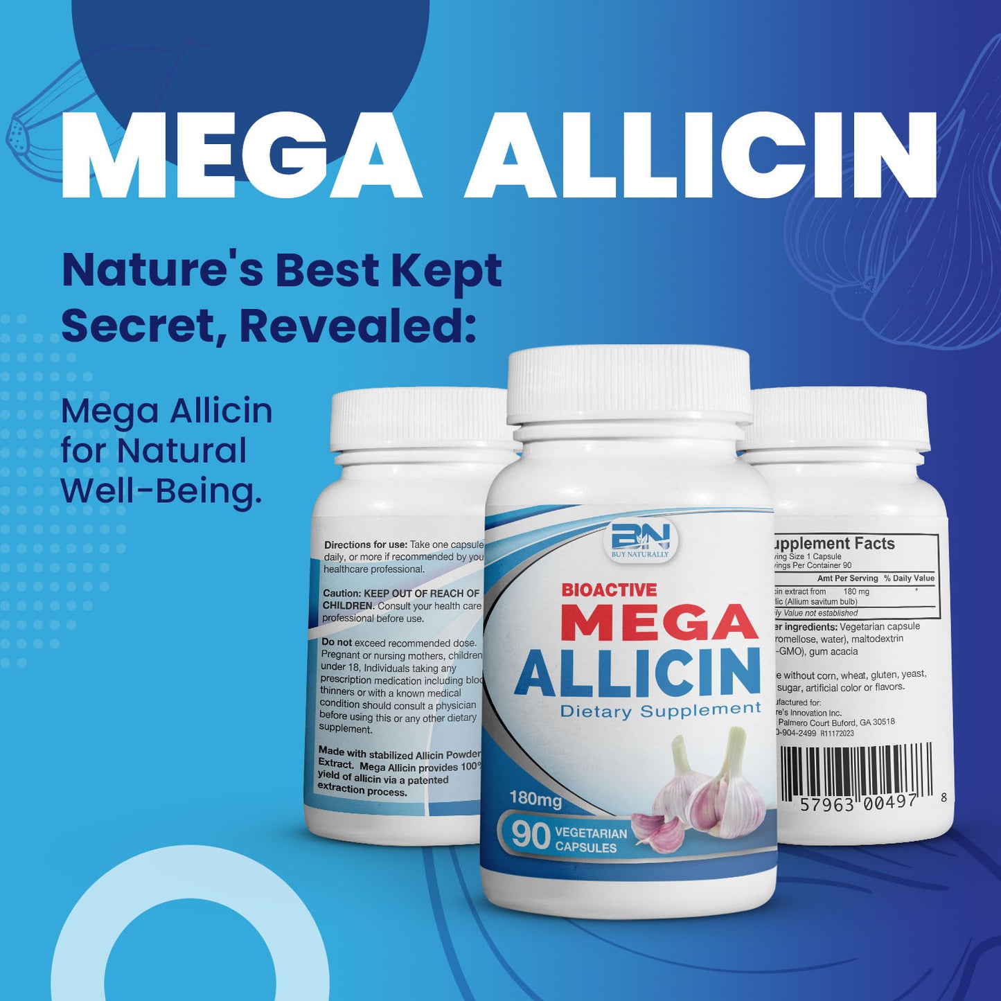 Mega Allicin 100% Allicin from Premium Garlic - 90 Count