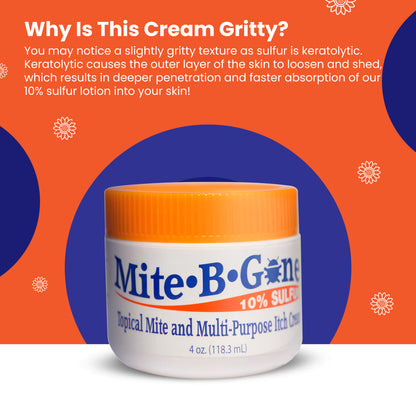 Mite-B-Gone 10% Sulfur Cream (2oz) | Itch Relief from Mites, Insect Bites, Acne, and Fungus