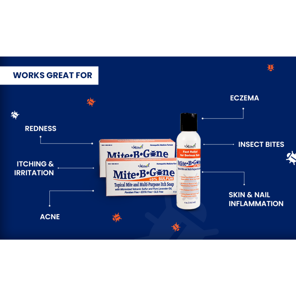 Mite-B-Gone Treatment Kit | 10% Sulfur Lotion (4 oz) + Multi-Purpose Itch Soap (4 oz)
