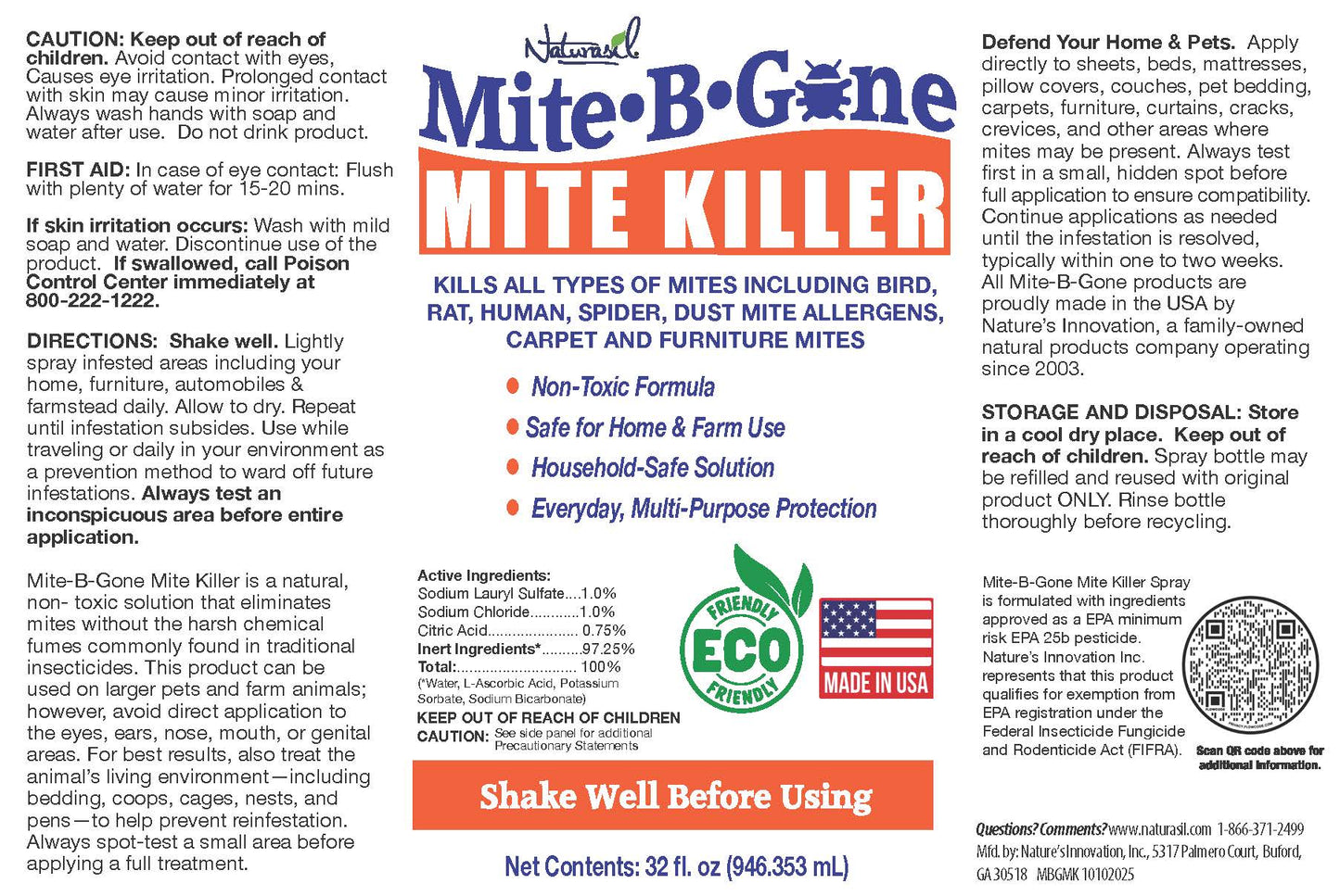 Spray asesino de ácaros Mite-B-Gone 32oz