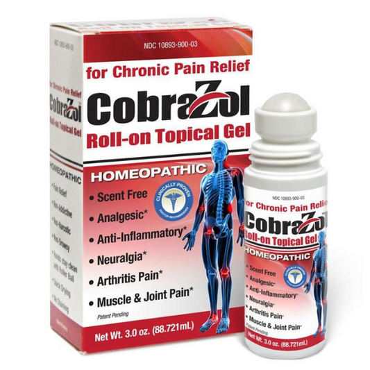 CobraZol™ para el alivio del dolor crónico clínicamente probado | Clínicamente probado | Gel tópico roll-on de 3 oz