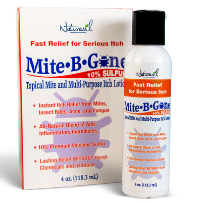 Mite-B-Gone Sulfur Lotion (4oz) | Itch Relief from Mites, Insect Bites, Acne, and Fungus