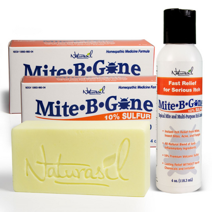 Mite-B-Gone 10% azufre 4oz loción + 2 paquetes de jabón