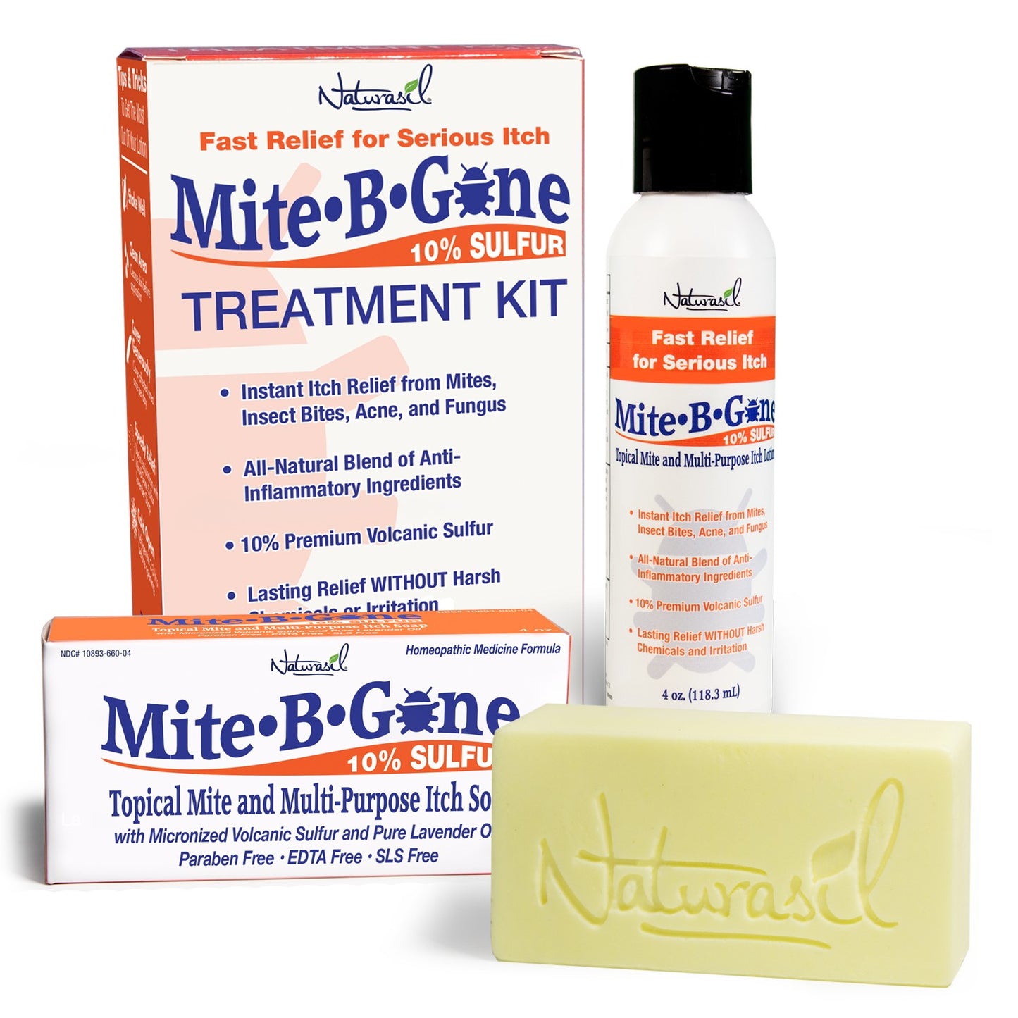 Mite-B-Gone Treatment Kit | 10% Sulfur 4oz Lotion + Multi-Purpose Itch Soap (4 oz)