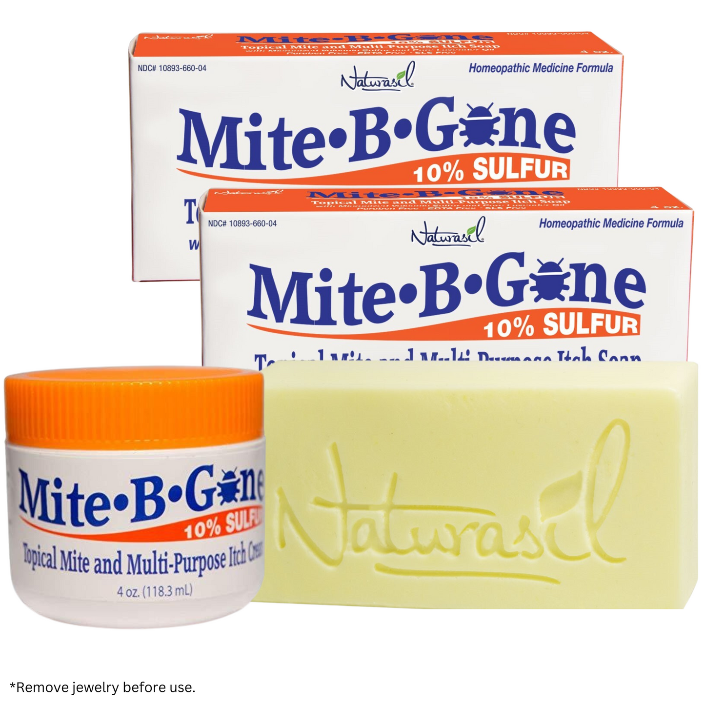 Mite Eliminator Relief Pack | Mite-B-Gone 10% Sulfur Cream | Mite-B-Gone Soaps (2 - 4 oz bars)