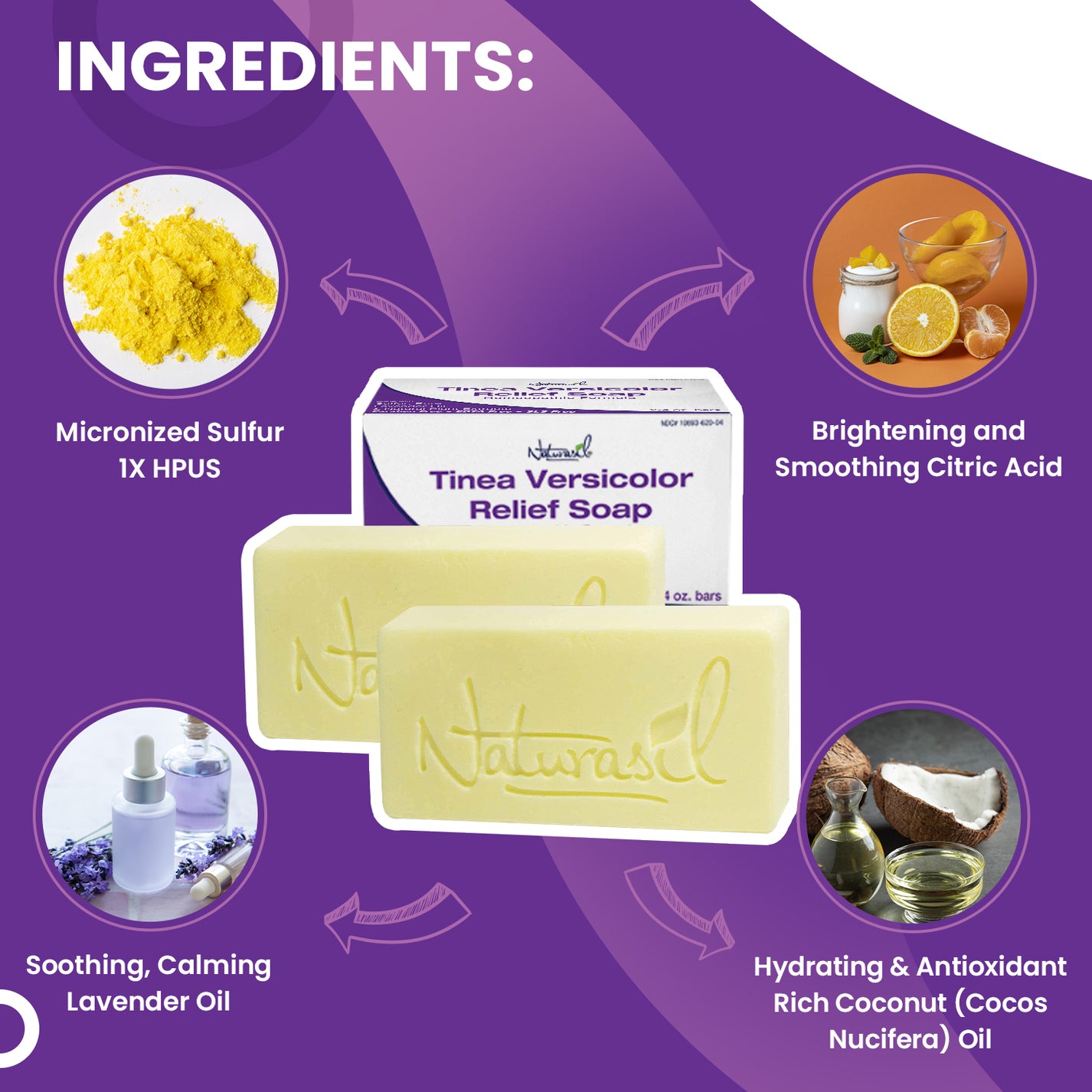 Naturasil Tinea Versicolor 10 Sulfur Medicated Soap 4oz Bar (2 Pack