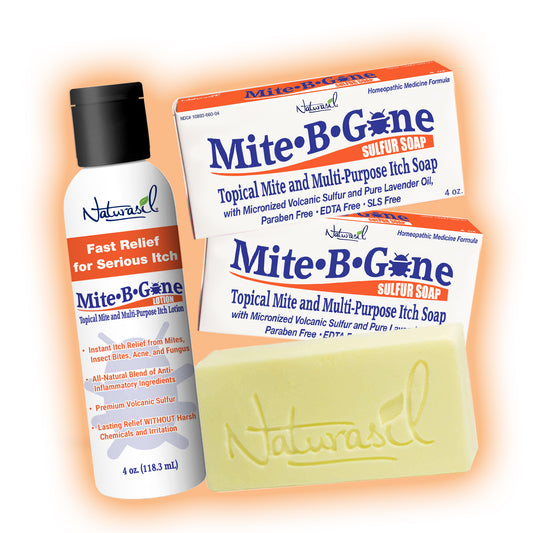 Mite-B-Gone Sulfur 4oz Lotion + 2 Soap Bundle