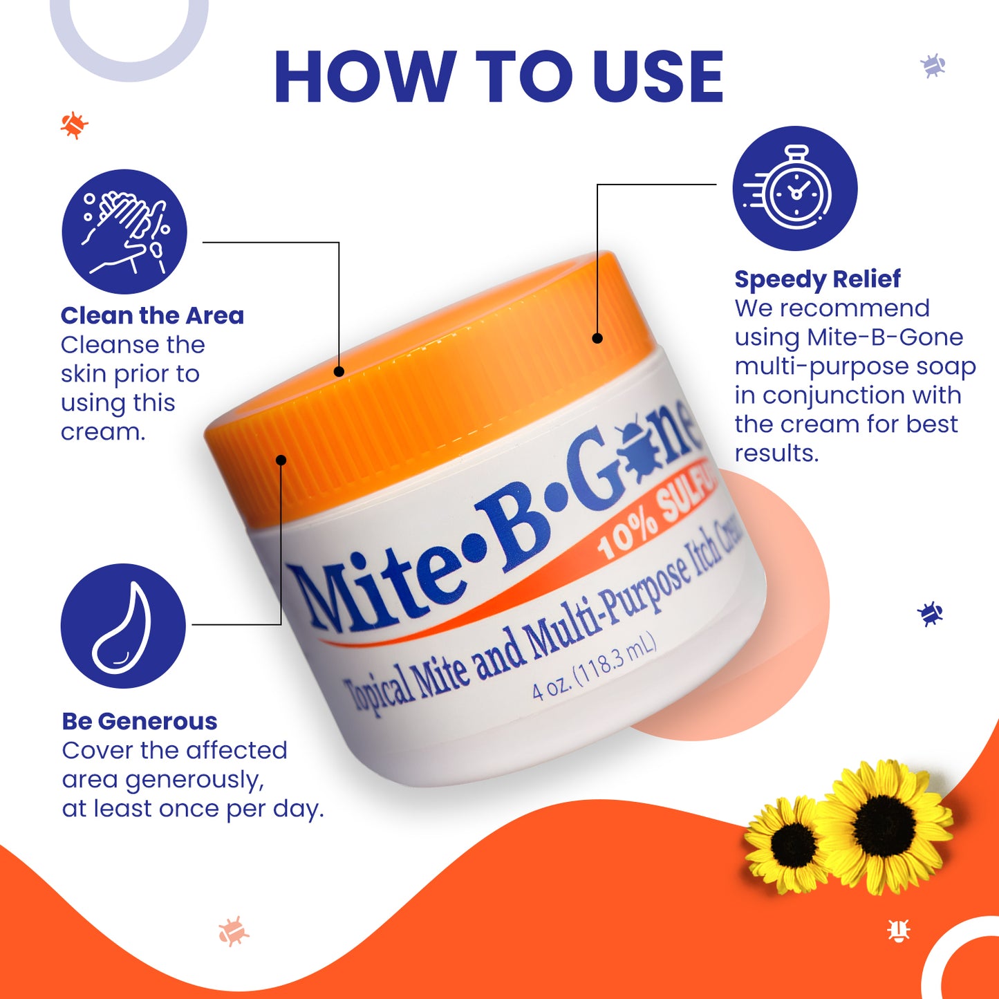 Mite-B-Gone 10% Crema de Azufre (8oz) | Alivio de la picazón causada por ácaros, picaduras de insectos, acné y hongos