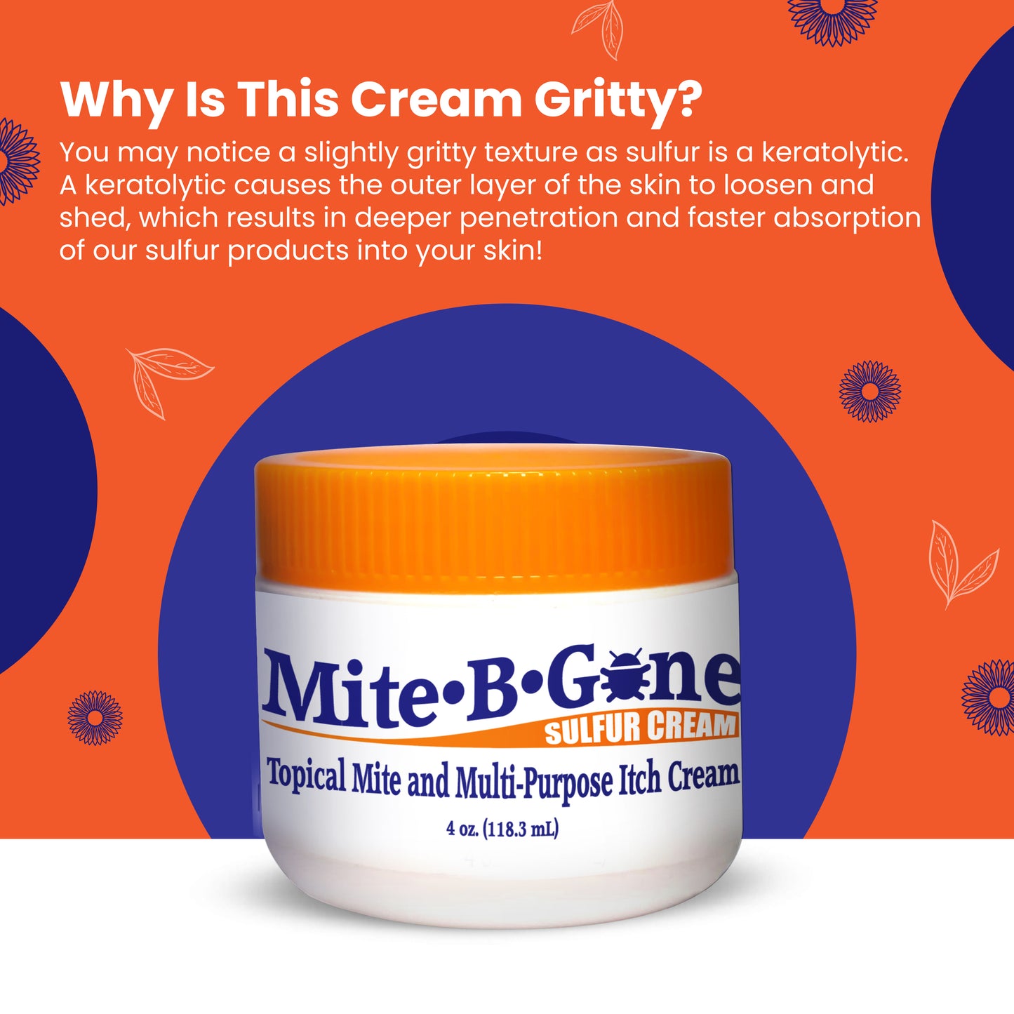 Mite-B-Gone Sulfur Cream (4oz) | Itch Relief from Mites, Insect Bites, Acne, and Fungus