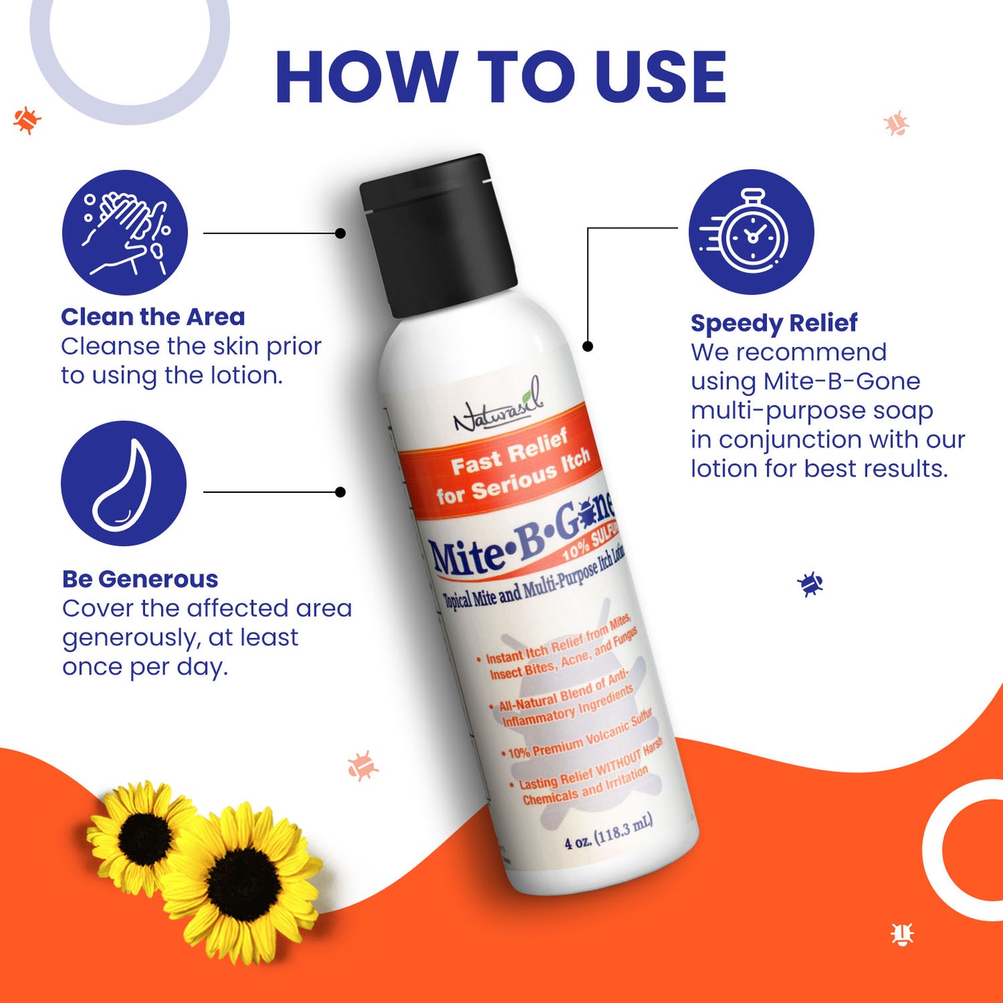 Mite-B-Gone Sulfur Lotion (8oz) | Itch Relief from Mites, Insect Bites, Acne, and Fungus