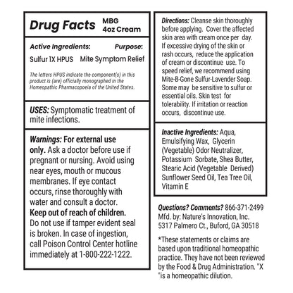 Mite-B-Gone Sulfur Cream (4oz) | Itch Relief from Mites, Insect Bites, Acne, and Fungus