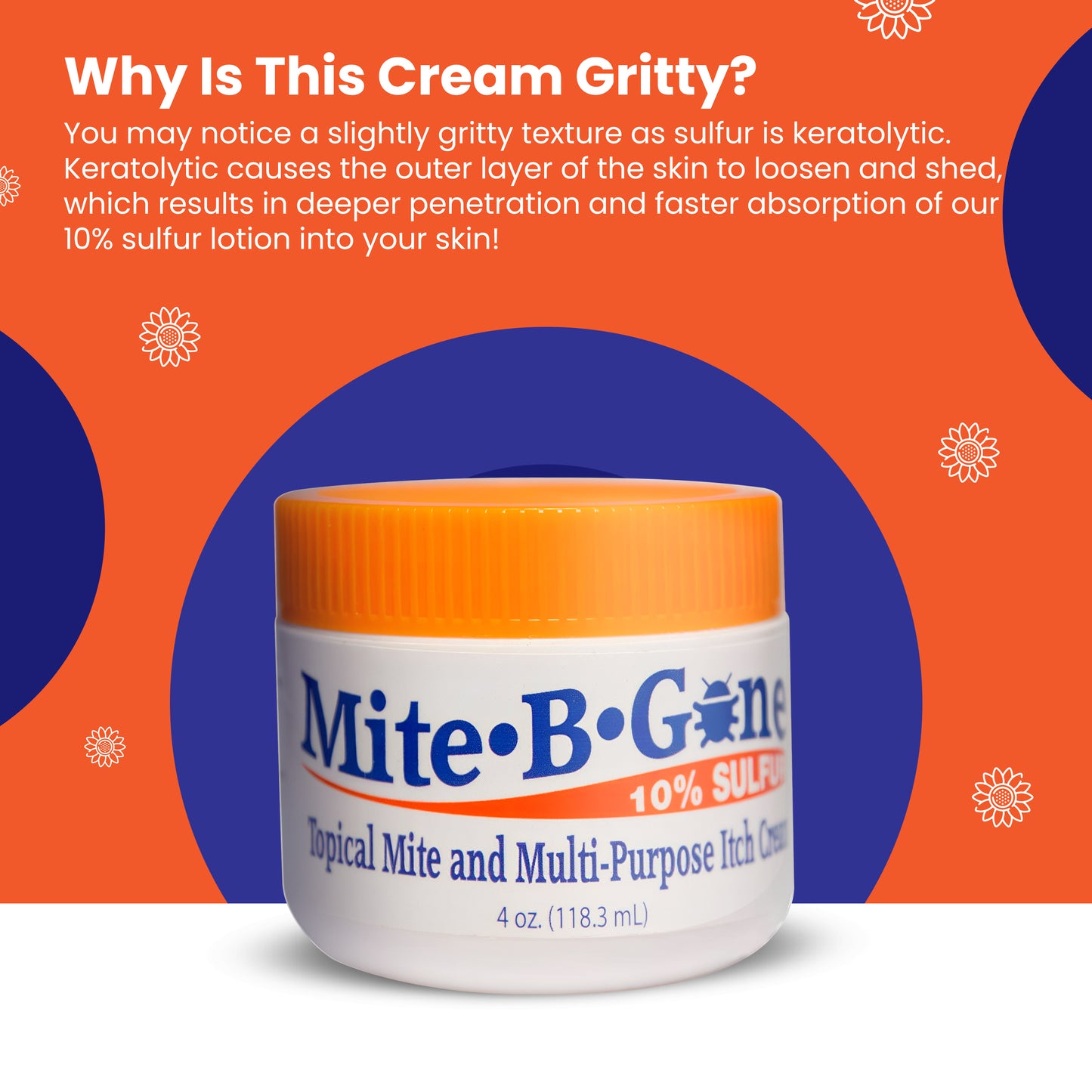 Mite-B-Gone 10% Sulfur Cream (4oz) | Itch Relief from Mites, Insect Bites, Acne, and Fungus