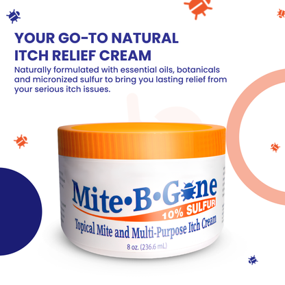 Mite-B-Gone 10% Crema de Azufre (8oz) | Alivio de la picazón causada por ácaros, picaduras de insectos, acné y hongos
