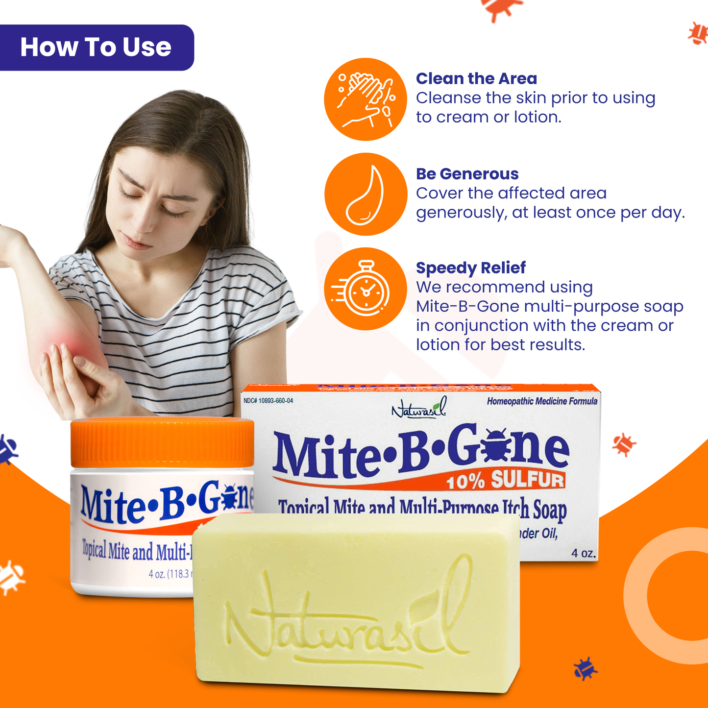 Mite-B-Gone 10% Sulfur Cream (8oz) | Itch Relief from Mites, Insect Bites, Acne, and Fungus