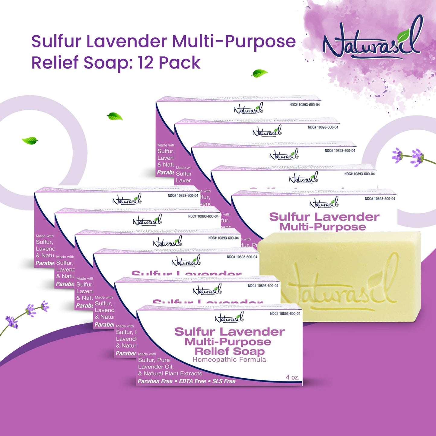 Premium Sulfur Lavender Soap | 10% Sulfur Advanced Cleansing Bar 4oz (12 - Pack)