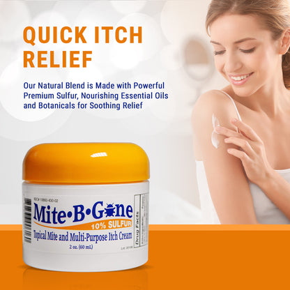 Mite-B-Gone 10% Sulfur Cream (2oz) | Itch Relief from Mites, Insect Bites, Acne, and Fungus