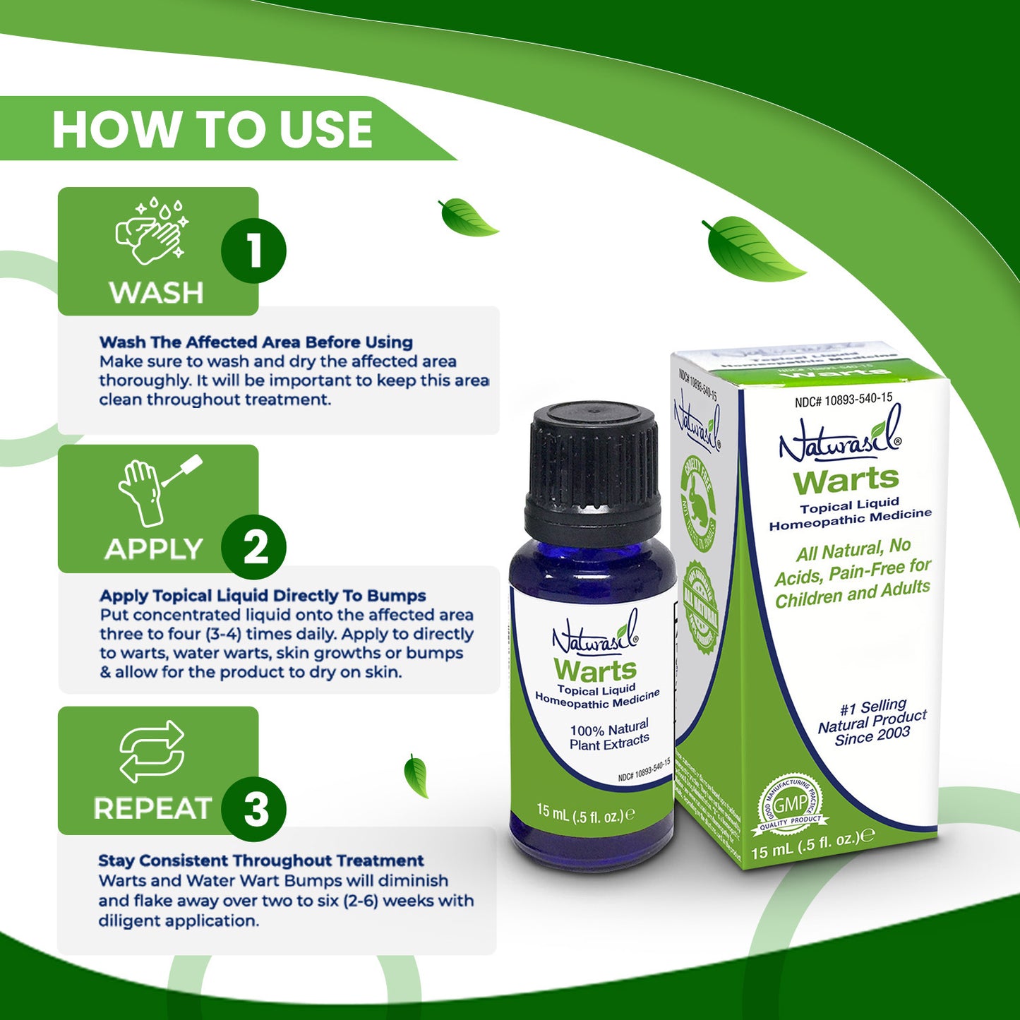 Warts Remover | Natural Homeopathic Topical Liquid | Painless and Iodine-Free