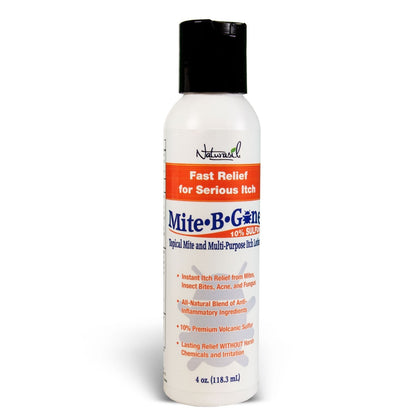Mite-B-Gone 10% loción de azufre (4oz) | Alivio de la picazón causada por ácaros, picaduras de insectos, acné y hongos
