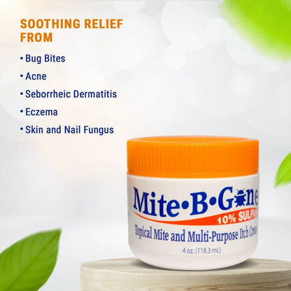 Mite-B-Gone 10% Crema de Azufre (4oz) | Alivio de la picazón causada por ácaros, picaduras de insectos, acné y hongos