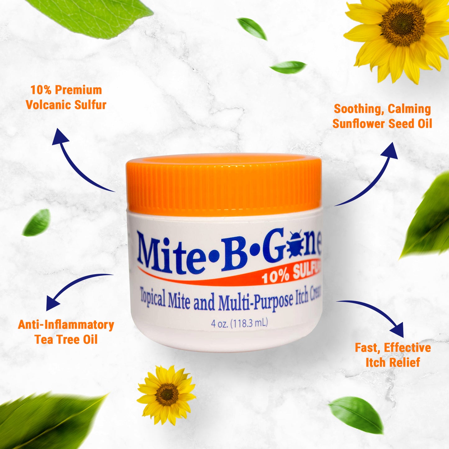 Mite-B-Gone 10% Sulfur Cream (4oz) | Itch Relief from Mites, Insect Bites, Acne, and Fungus