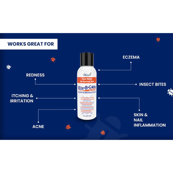 Mite-B-Gone 10% loción de azufre (8oz) | Alivio de la picazón causada por ácaros, picaduras de insectos, acné y hongos