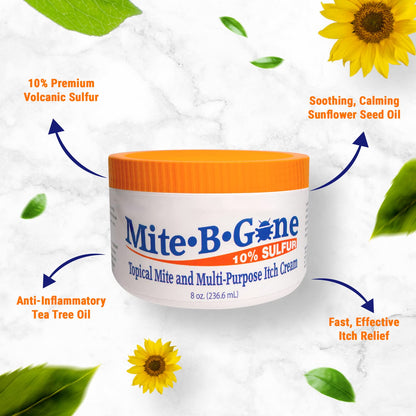 Mite-B-Gone 10% Crema de Azufre (8oz) | Alivio de la picazón causada por ácaros, picaduras de insectos, acné y hongos