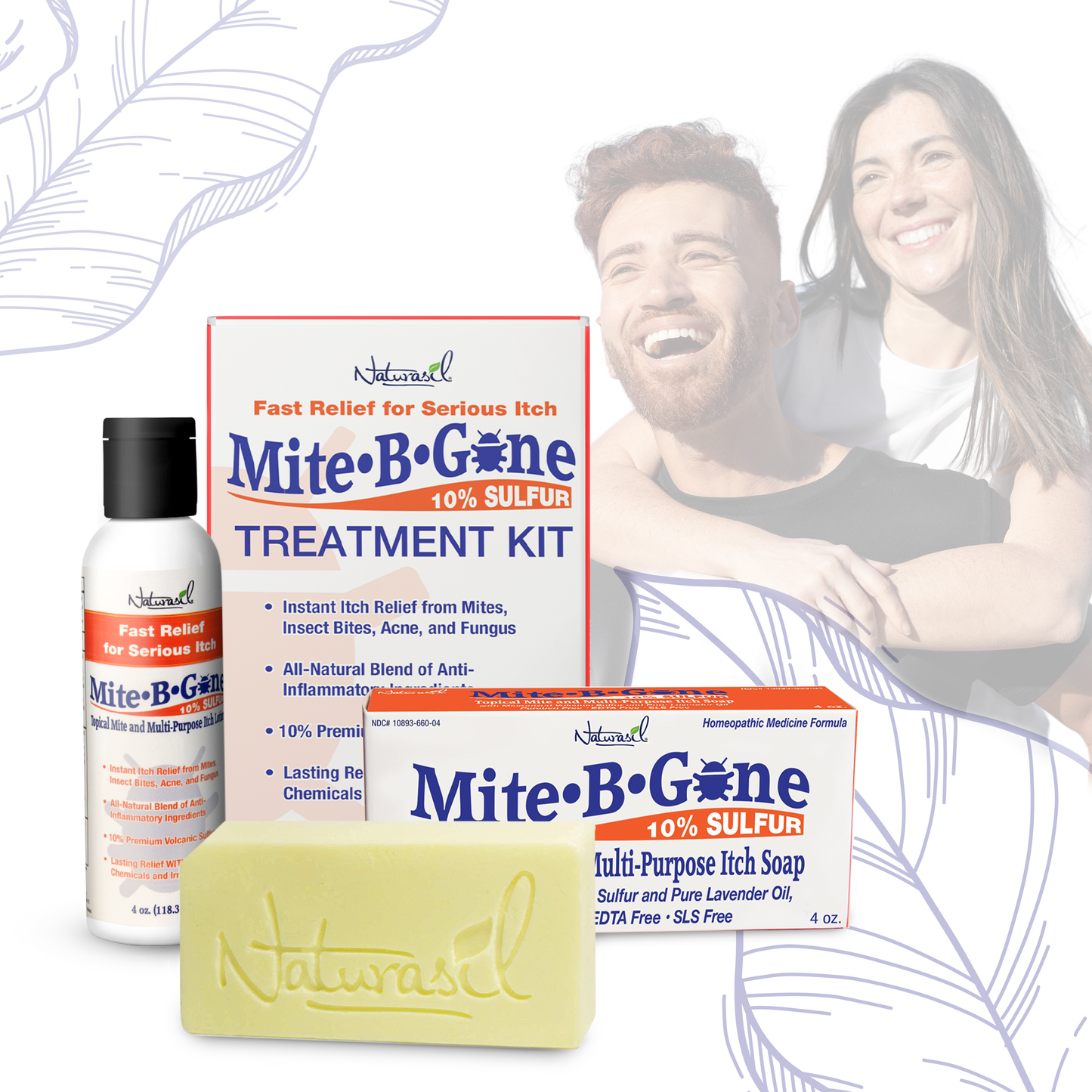 Kit de tratamiento Mite-B-Gone | Loción de azufre al 10% (4 oz) + Jabón multiusos para la picazón (4 oz)