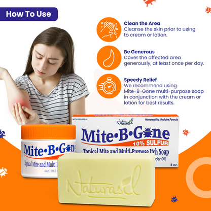 Mite-B-Gone 10% Crema de Azufre (4oz) | Alivio de la picazón causada por ácaros, picaduras de insectos, acné y hongos