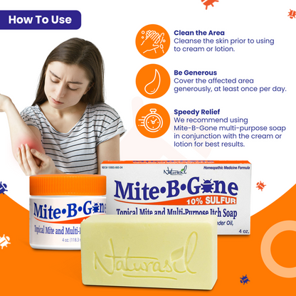 Mite-B-Gone 10% Sulfur Cream (4oz) | Itch Relief from Mites, Insect Bites, Acne, and Fungus