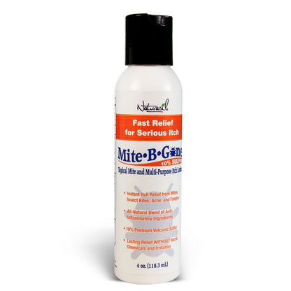 Mite-B-Gone 10% Sulfur Lotion (4oz) + Multi-Purpose Itch Soap (2 Bars / 4 oz per bar) - Instant Itch Relief from Mites, Insect Bites, Acne, and Fungus - Naturasil