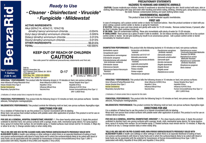 BenzaRid Professional Disinfectant (4) 1 Gallon Set | EPA Registered - Naturasil